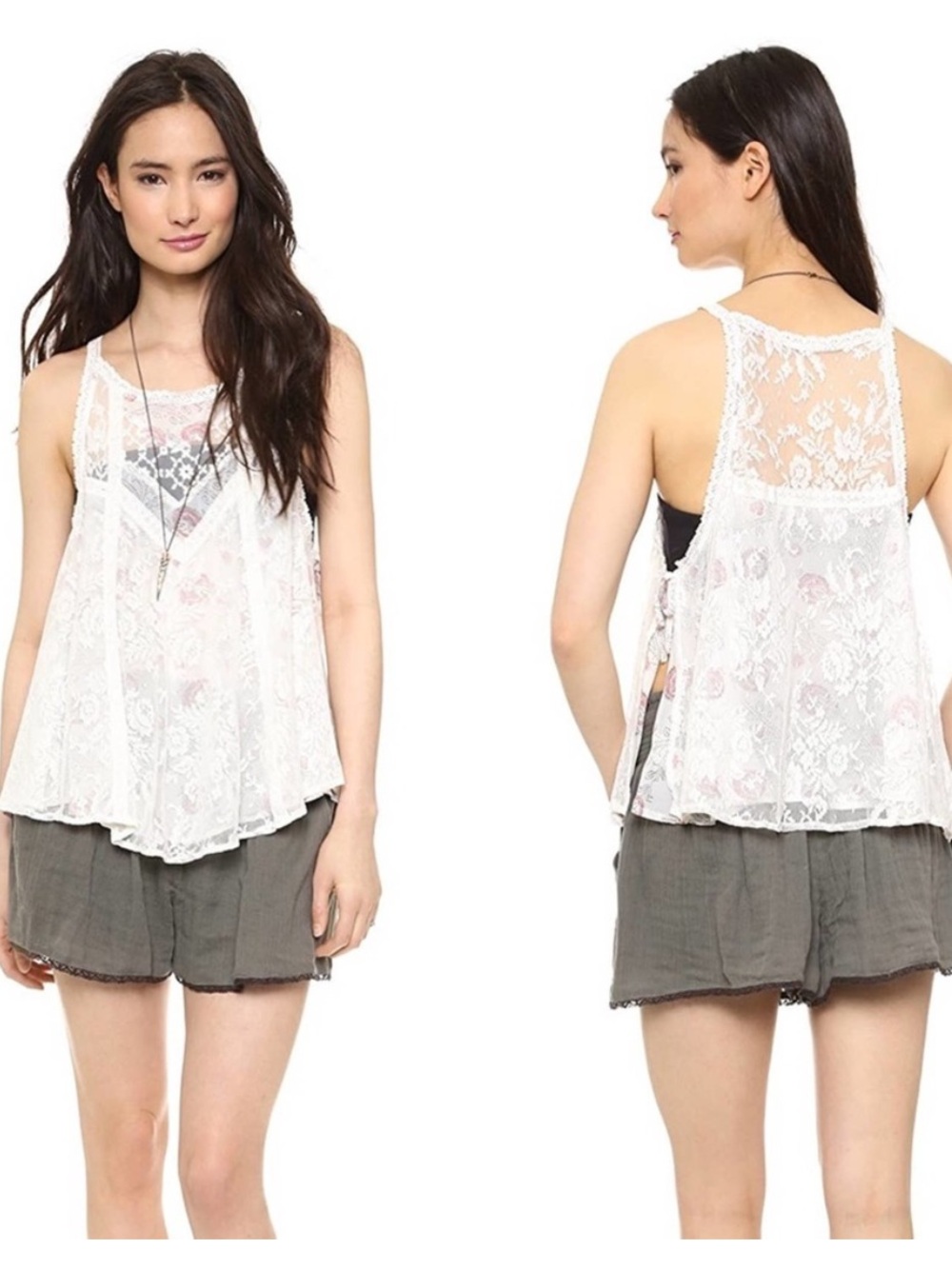 Free People off white Miss Mackenzie Top Lace floral Overlay Tank